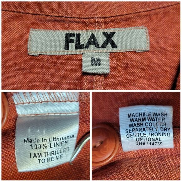 FLAX Linen Orangey Red Rust Button Up Jacket Schaket With Pockets - Picture 9 of 11